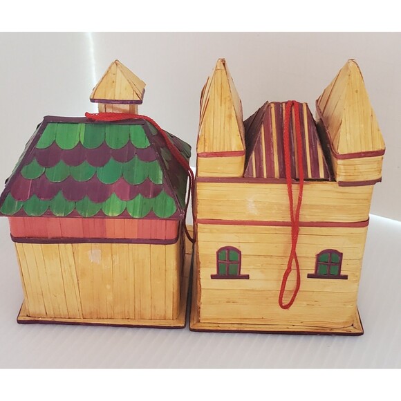 VTG Wheat Straw Balsa Wood Marquetry Victorian House Ornament Box Village Lot - Picture 8 of 9